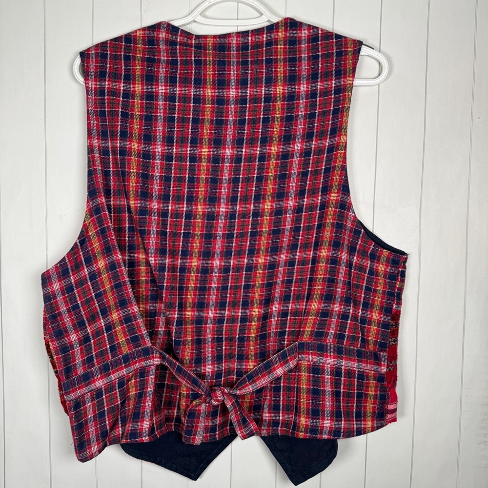 Vtg Studio Collection Red Plaid Patchwork Vest So… - image 5